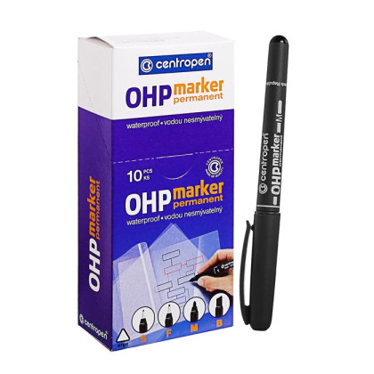 Маркер для OHP перманентный 2.5 мм, линия 1.0 мм, Centropen 2637M, цвет чёрный (Цена за 10 шт.)
