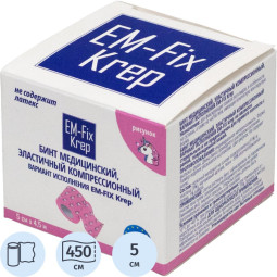 Бинт эласт 5см х 4,5м EM-FIX KREP, детский с  рисунком, роз