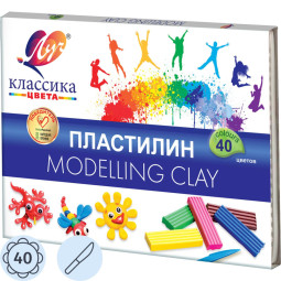 Пластилин классический Луч Классика 40 цв 800 г со стеком, 30С 1922-08