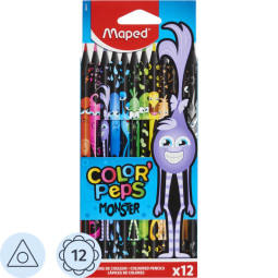 Карандаши цветные Maped BLACK MONSTER трехгранные,пластик,12цв/наб,862612