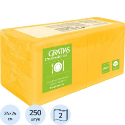 Салфетки бумажные Gratias 2сл 24х24 желтые 250 шт/уп