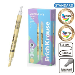 Двухсторонний маркер текстовыделитель ErichKrause Visioline V-16 Erasable Pastel, 4 мм, жёлтый (Цена за 12 шт.)