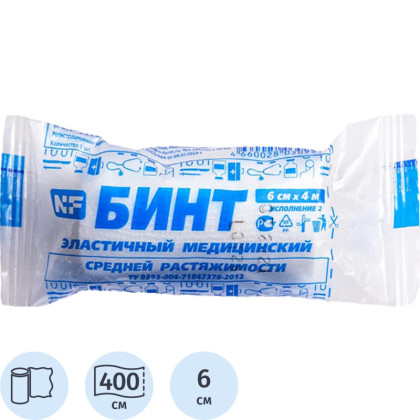 Бинт эластичный ср.раст., 6cм х 4м, Ньюфарм, груп.упак. 20шт/уп ШК35130