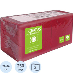 Салфетки бумажные Gratias 2сл 24х24 бордовый 250 шт/уп