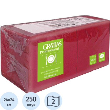 Салфетки бумажные Gratias 2сл 24х24 бордовый 250 шт/уп