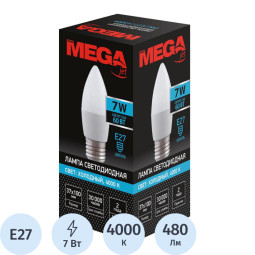 Лампа светодиодная Mega 7W E27 4000K нейт.свет свеча