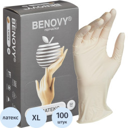 Мед.смотров. перчатки латекс, н/c,н/о,текстур беж/натур Benovy (XL) 50 п/уп