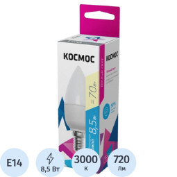 Лампа светодиодная КОСМОС LkecLED8.5wCNE1430 CN 8.5W 220V E14 3000K