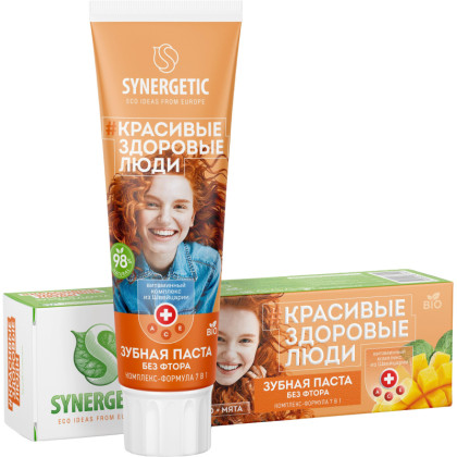 Зубная паста SYNERGETIC комплекс-формула 7в1 без фтора 100гр