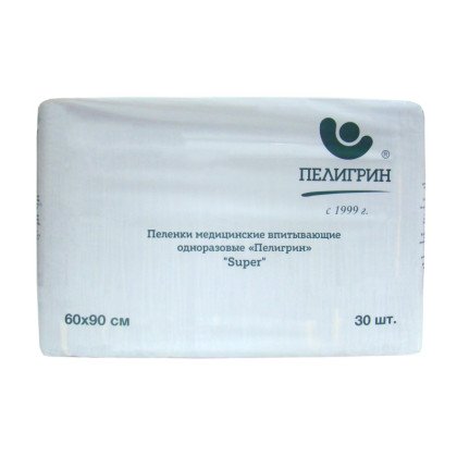 Пеленки впитывающие Пелигрин 60х90см, Super, 30шт/уп (М60х90/30S)