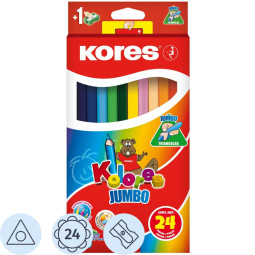 Карандаши цветные 24 цв.Kores Kolores Jumbo,трехгр, 5 мм, с точилкой, 93524