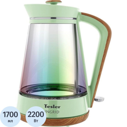 Чайник электр. Tesler KT-1750 GREEN, 2200Вт, 1,7л, (нерж.сталь, стекло)