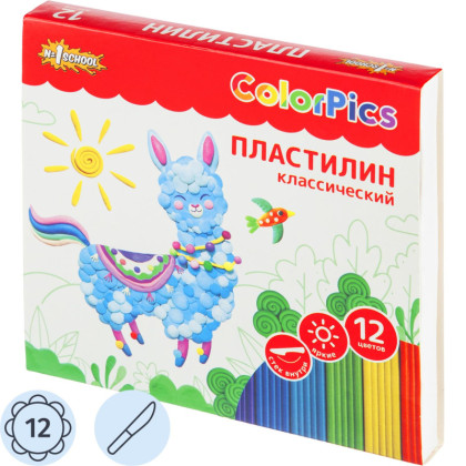 Пластилин классический №1 School ColorPics набор 12цв 240г, со стеком