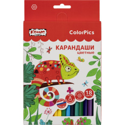 Карандаши цветные 18 цветов Комус Класс ColorPics, шестигранные