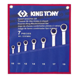 Набор ключей комбинированных трещоточных, 10-19 мм, чехол,7предм.KING TONY