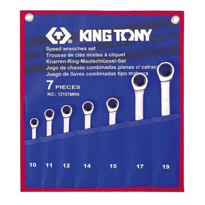 Набор ключей комбинированных трещоточных, 10-19 мм, чехол,7предм.KING TONY