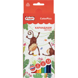 Карандаши цветные 12 цветов Комус Класс ColorPics, трехгранные