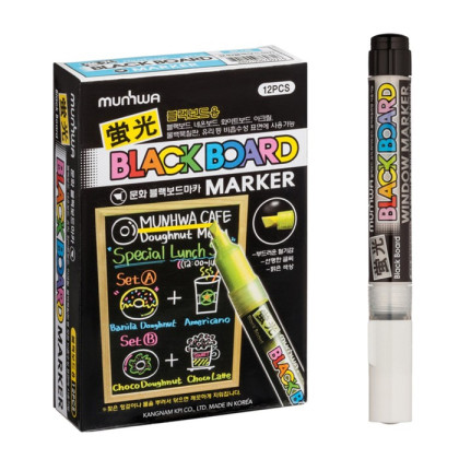 Маркер меловой MunHwa "Black Board Marker", 3.0 мм, пулевидный, водная основа, белый (Цена за 12 шт.)