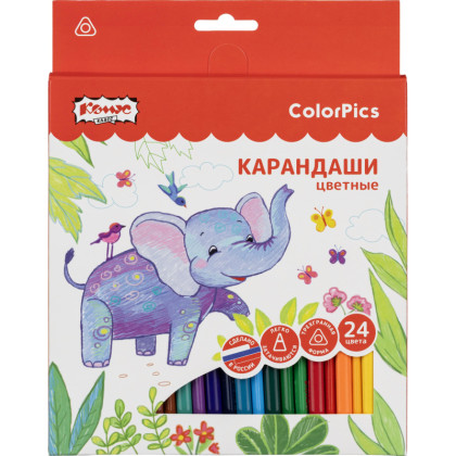 Карандаши цветные 24 цвета Комус Класс ColorPics, трехгранные