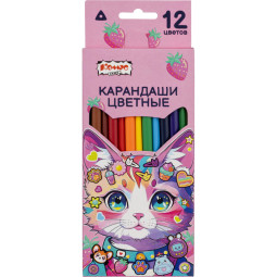 Карандаши цветные Комус Класс Kitty stickers 12 цв, 3мм, трехгранные, дер