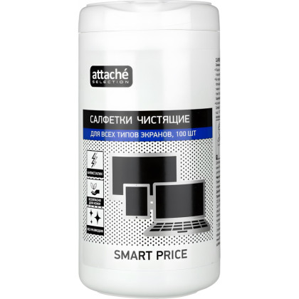 Салфетки Attache Selection Smart Price д/экранов, туба, 100 шт, 110х160