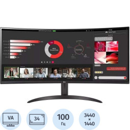 Монитор LG (34WR50QK-B)34/UWQHD/VA/100Hz/300cd/5ms/HDMI/DP