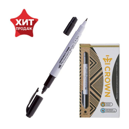 Маркер перманентный 2.0-4.0 мм, Crown P-800W Multi Marker, двухсторонний, чёрный (Цена за 12 шт.)