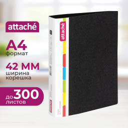 Папка на 4-х кольцах пласт. 35/42мм А4 ATTACHE F504/07 черная Р