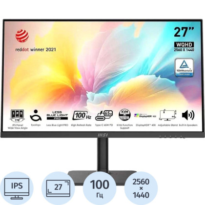 Монитор MSI MD272QXP(9S6-3PB19H-233)27/WQHD/IPS/100Hz/400cd/4ms/HDMI/DP
