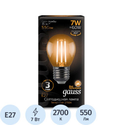Лампа светодиодная Gauss Filament 7W Е27 Шар 2700К 550lm 105802107