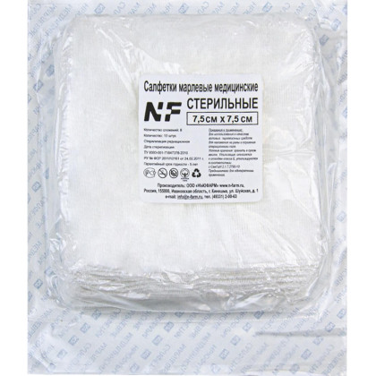 Салфетка стер 7,5х7,5см 8сл 17нит 10шт Ньюфарм ШК30067