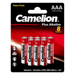 Батарейка Camelion Plus Alkaline BL8  AAA/LR03 (LR03-BP5+3) 8шт/уп