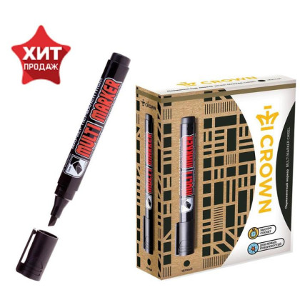 Маркер перманентный Crown Multi Marker, 5.0-1.0 мм, скошенный, чёрный (Цена за 12 шт.)