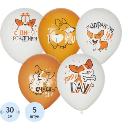 Набор шаров WHITE&amp;ORANGE Корги СДР 5шт/уп в ассортимен M 12/30см 6073138
