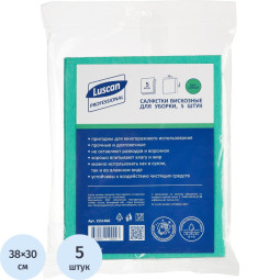 Салфетки хозяйственные Luscan Professional виск 90г/м2 30х38 5шт/уп зеленые