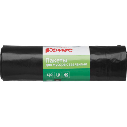 Мешки для мусора ПВД 120л 60мкм 10шт/рул черные 70х90см Комус с завязками