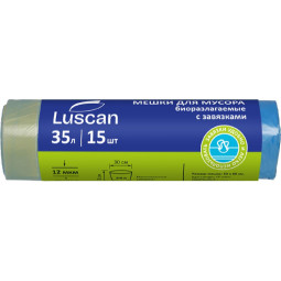 Мешки для мусора ПНД35л12мкм15шт/уп синиеBioразл50х60смКомус/Luscan с завяз