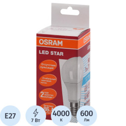 Лампа светодиодная OSRAM LED Star A, 7вт 4000К E27 (096417)