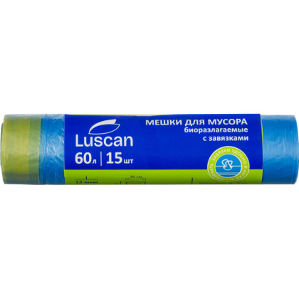 Мешки для мусора ПНД 60л12мкм15шт/рул синиеBioразл60х70смКомус/Luscan с зав
