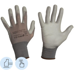 Перчатки защитные нейлон с п/у 18кл серые SCAFFA Контакт PU1850T-GR р.8