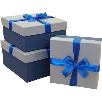 Набор подароч. коробок 3в1 с бантом тиснен.РОГОЖКА 210x210x110, Д10103К.114