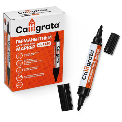 Маркер перманентный Calligrata, двухсторонний, круглый, 5 мм/3 мм, чёрный (Цена за 10 шт.)