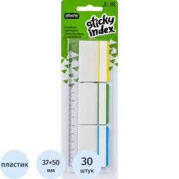 Клейкие закладки пласт. 3цв.по 10л. 37ммх50 Attache Selection + линейка 12с