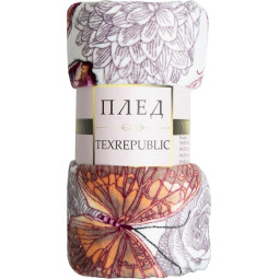 Плед TexRepublic Absolute Бабочки Фланель 1,5 сп. Бежевый/фиолетовый